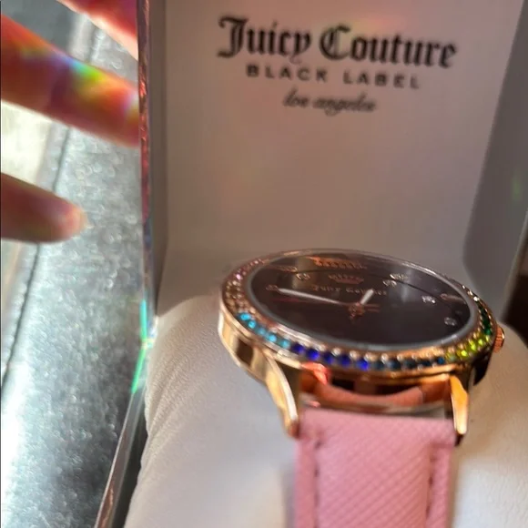 Juicy Couture Pink Strap Watch with Crystal Rose Gold & Colorful Gemstone Bezel - Picture 4 of 6
